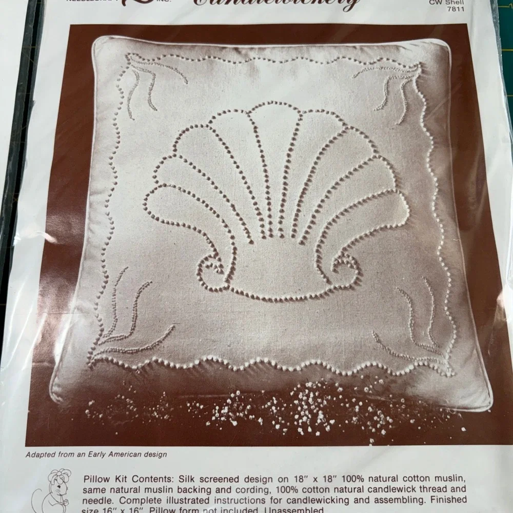 VTG Cathy Needlecraft Candlewick Pillow Kits‎ Set of 2 Seashell 7811 7821